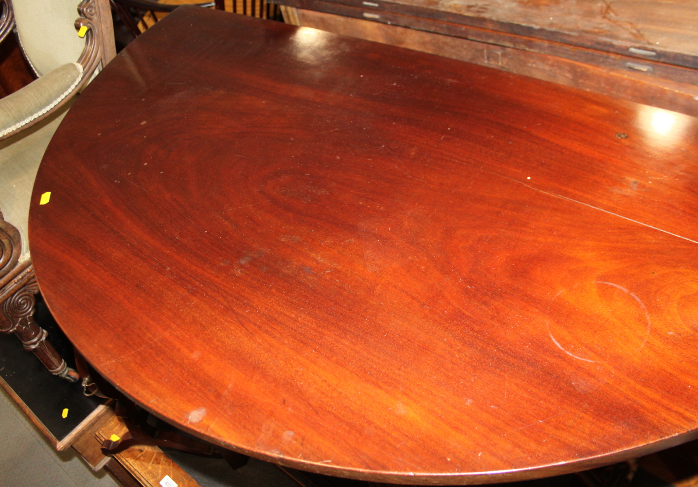 A 19th century mahogany semicircular side table, on chamfered and moulded supports, 46" wide x 23" - Image 2 of 2