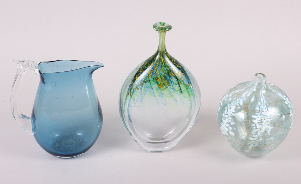 A Siddy Langley bulbous glass vase, dated 1989, 6" high, a Peter Layton oviform glass vase with - Image 2 of 2