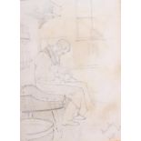 Charles Silenn Lidderdale, pencil sketch, cobbler at workshop in Streatley, 6 1/4" x 4 3/4", in gilt