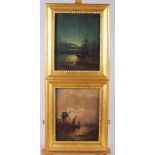 D Hingnle?: a pair of oil on boards, 19th century Dutch coastal scenes, 9 1/2" x 7 1/2", in gilt