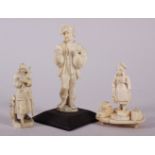A 19th century Dieppe ivory carving of a gentleman with two geese, on plinth base, 4 3/4" high, a