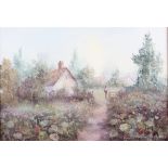 Colin Maxwell Parsons: oil on canvas, cottage garden, 11 1/2" x 15 1/2", in white frame