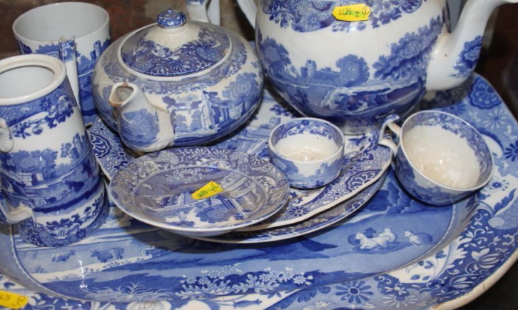 A Spode "Italian" meat plate, 18" wide, five matching plates, two teapots, and an assorted 19th - Image 2 of 9