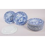 A set of early 19th century Davenport "Chinese Garden" pattern large dinner plates, 10" dia,