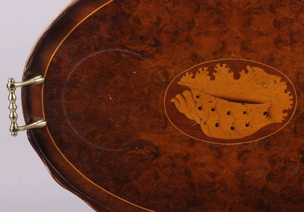 A walnut and banded galleried tray with brass carrying handles - Image 2 of 4