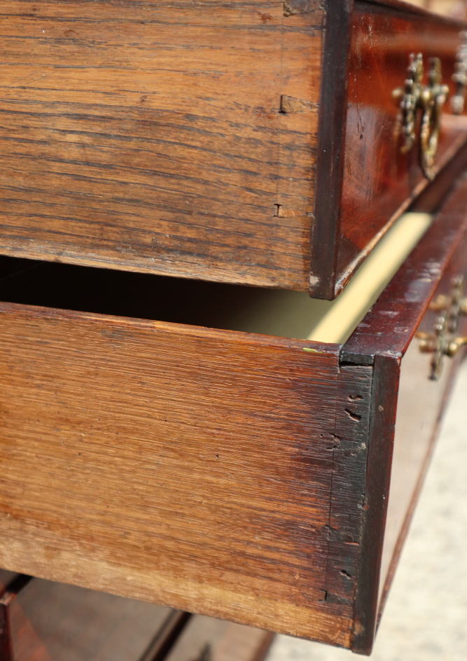 A George III mahogany chest of four long graduated drawers with gilt brass scroll handles, on - Image 3 of 4