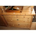 A waxed pine chest of two short and two long drawers, 36" wide x 17" deep x 30" high
