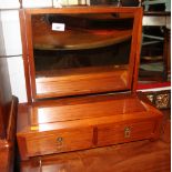 A Chinese hardwood swing frame toilet mirror, fitted two drawers to base, 19" wide x 7" deep x 19"