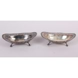 A pair of oval silver bonbon dishes with pierced borders, 7.4oz troy approx