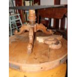 A carved oak circular drum top library table, 48" dia (for restoration)