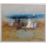 Gabrielle Bellocq: pastels, "Les Voges Bleus et Profoueles", 8" x 9 1/2", in gilt strip frame