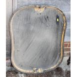 A toleware black and gilt tray, 30" wide, a copper saucepan, 12" dia, four similar, in sizes, and