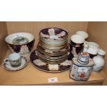 An Imari decorated part teaset, an Imari tea caddy and other decorative china