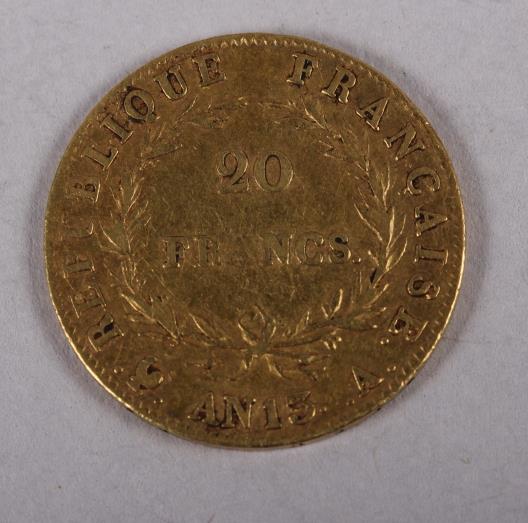 A French 20-franc gold coin, 6.5g