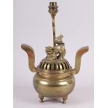 A brass censer table lamp, 12" high