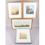 Charles Doranty: watercolours, "Late Summer in an Essex Field", 5" x 12 1/2", in gilt strip frame,