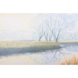 Rebecca Hind: watercolours, "Afternoon Sky", 6 1/4" x 9 1/2", in silvered frame