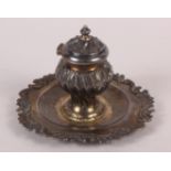 A French white metal inkwell with Rococo decoration, 2.3oz troy approx