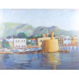 Favell Bevan-Arti: pastels, Continental port, 18 1/2" x 24", in painted frame