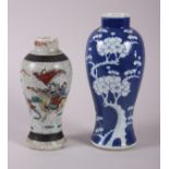 A Chinese oviform vase with prunus decoration, 10 1/2" high, and a crackle ware vase with warrior