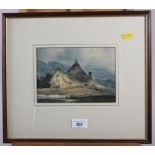 Five early 19th century and later watercolour studies, architectural and domestic scenes, in strip