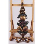 A carved wood cornucopia with fruit and ribbon, 19" high