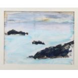 Jacqueline Ruark: mixed media, "Strangelands", 7" x 8", LMS: a coastal scene, 6" x 8", and