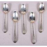 A set of five early Georgian Old English pattern large teaspoons, bottom mark, 4.9oz troy approx