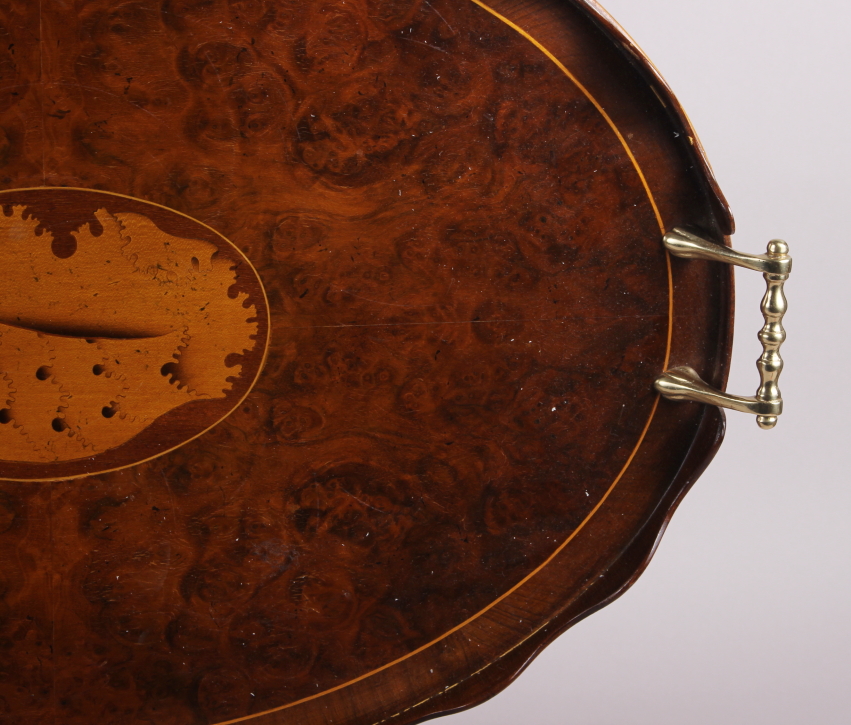A walnut and banded galleried tray with brass carrying handles - Image 3 of 4