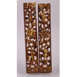 Two Chinese carved gilt hardwood panels, immortals, 19" x 3 1/4"