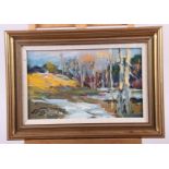 Edgar Vinters: impasto oils, landscape with river, 7 1/2" x 12", in gilt frame