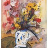 John Forgan: gouache, still life, flowers in a vase, 11 1/2" x 10 3/4", in gilt strip frame