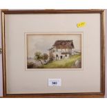 A 19th century watercolour study of an alpine barn and four other watercolours, Continental street