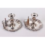 A pair of Georgian silver plate on copper chambersticks, 4 1/2" high