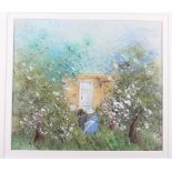 Gabrielle Bellocq: pastels, "La Porte Secret", 8" x 9 1/4", in black strip frame
