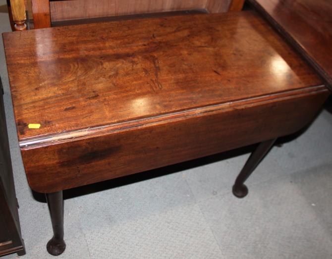 A George III Cuban mahogany pad foot drop leaf table, 36" wide x 33" deep x 28" high