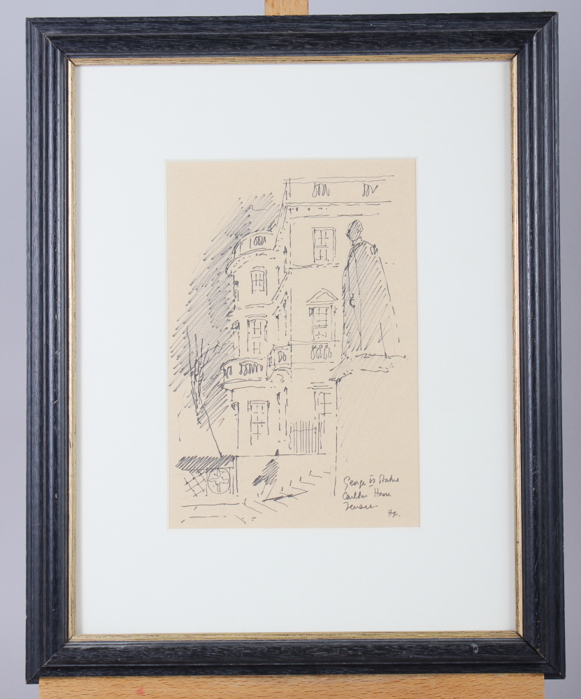 Hugh Casson: pen and ink sketch, "Carlton House Terrace", 9" x 6", initialled and titled, in black - Image 2 of 3