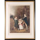Richard Smythe: a signed early 20th century coloured mezzotint, three Regency children, and