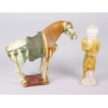 A Tang style model of a horse, 12 1/4" high, and a similar figure of a man