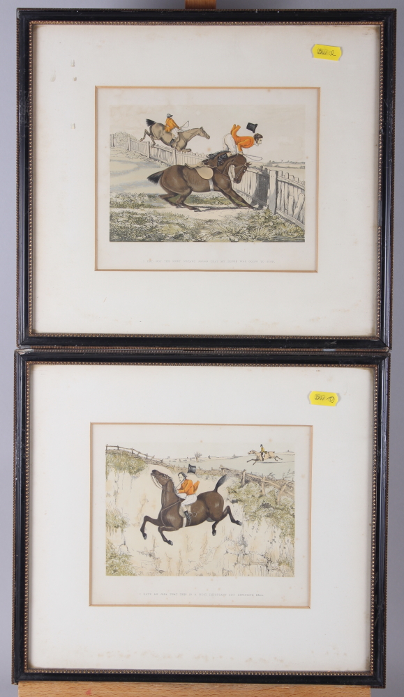 A set of six 19th century hand-coloured comic hunting prints, in strip frame - Image 3 of 3