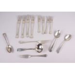 A set of five Old English pattern table forks, engraved initial P, five matching dessert forks,