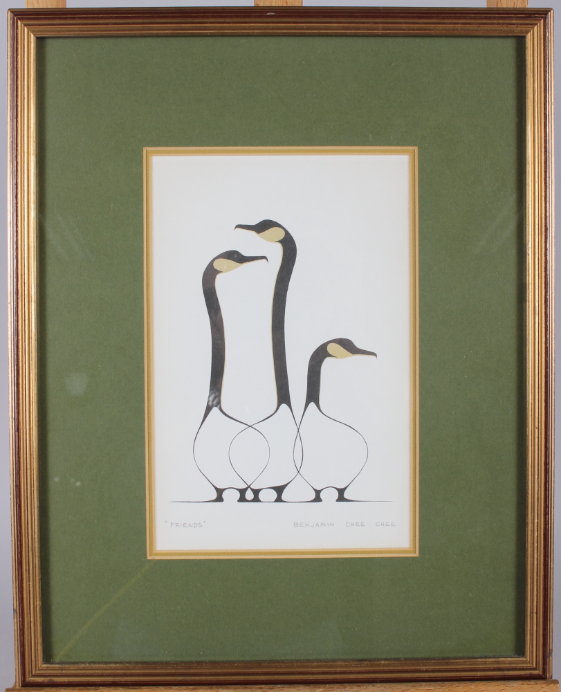 Benjamin Chee Chee: a limited edition coloured print of three birds, "Friends" - Image 2 of 2