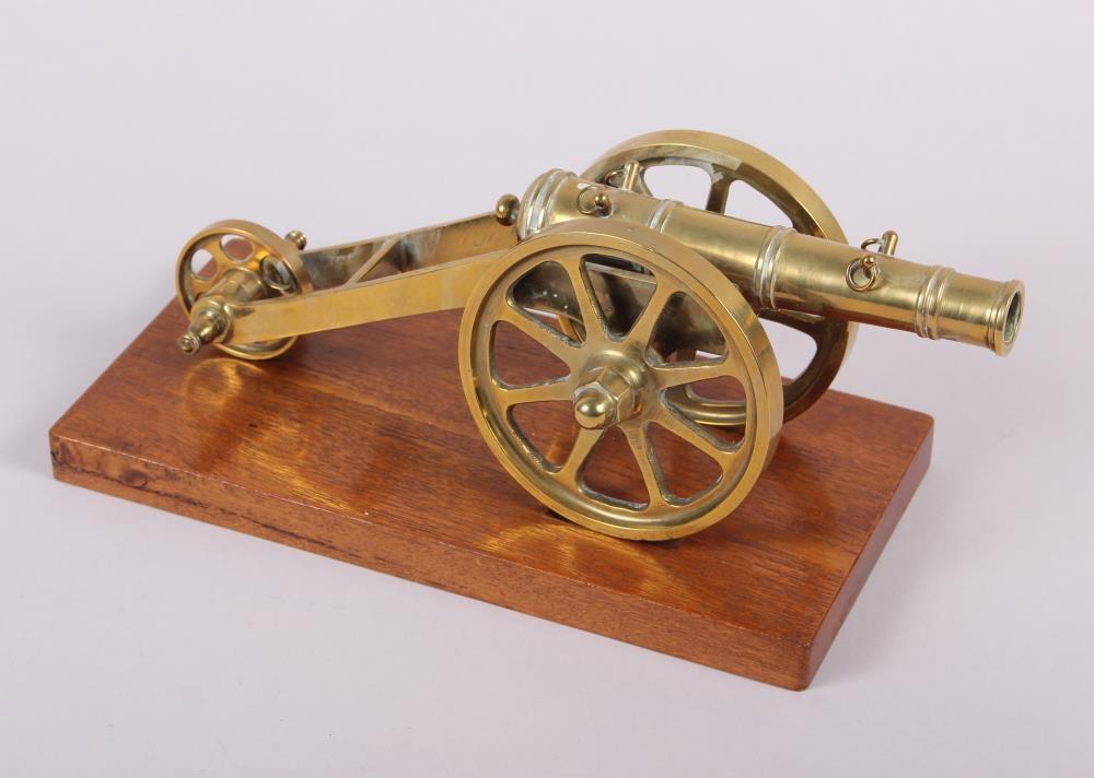 A brass model of a cannon and a three wheeled carriage, four pewter tankards, a copper jug and other - Image 2 of 5