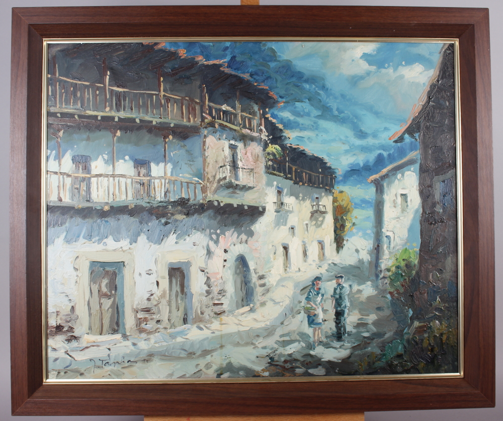 An oil on canvas, Continental town scene, 21" x 34 1/2", and another similar - Image 5 of 6