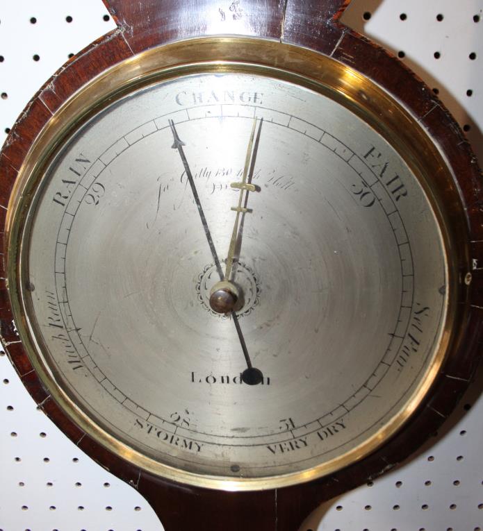 A Georgian syphon tube barometer, in mahogany case inlaid shells, silvered dial inscribed "James - Image 4 of 4
