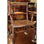 A 19th century Windsor bar back kitchen armchair and a Georgian design rail back carver chair