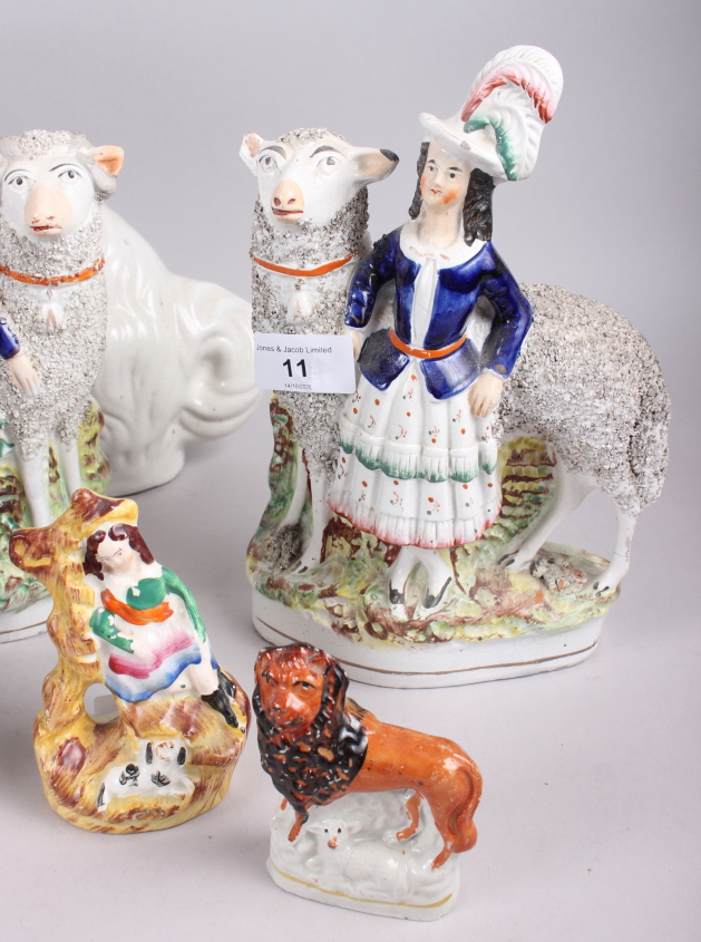 A pair of 19th century Staffordshire spaniels, 11" high, and eight Staffordshire pottery groups - Image 2 of 6
