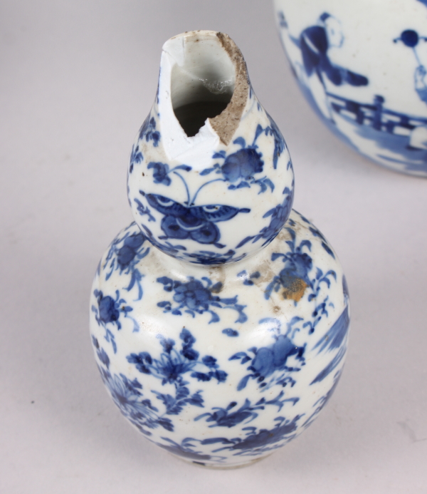 A Chinese blue and white ginger jar, decorated figures on boats, 5" high, another ginger jar, a bowl - Image 4 of 15