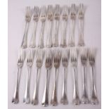 A matched set of nine Old English pattern dessert forks and eight matching table forks, 30oz troy