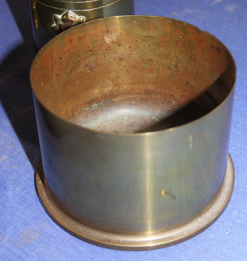 Two pieces of trench art, three bowls and a "Bests Safety Lamp" miner's lamp - Image 6 of 6